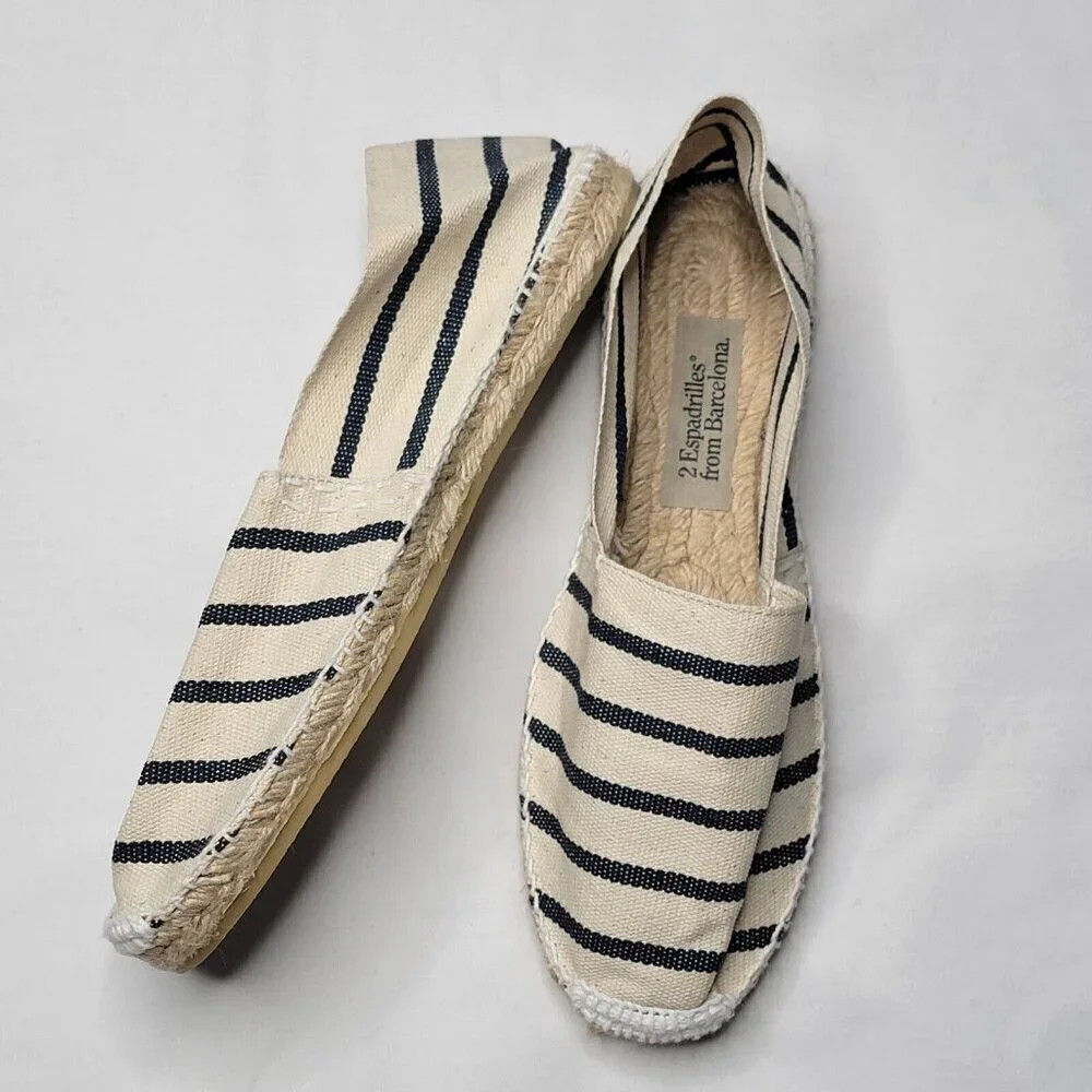 2 Espadrilles From Barcelona Artisanal Handmade Nautical Stripe Flats Size EU 40